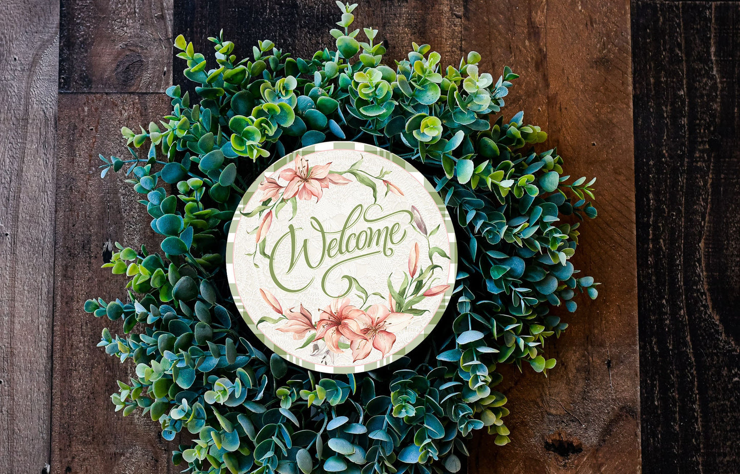 Lily Welcome Round Printed Handmade Wood Sign