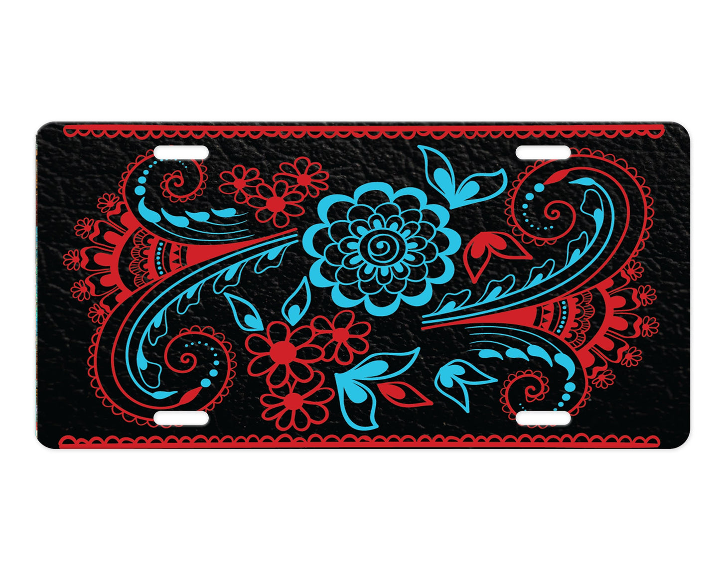 Red and Blue Paisley Aluminum Front License Plate