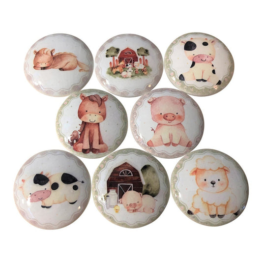 Set of 8 Cute Farm Animals Nursery Wood Cabinet Knobs