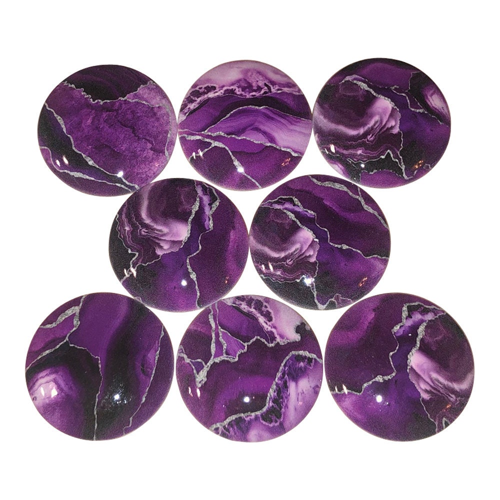 Set of 8 Purple Agate  Print Wood Cabinet Knobs