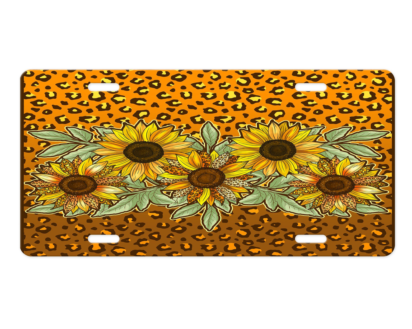 Sunflower Orange Leopard Print Aluminum Front License Plate