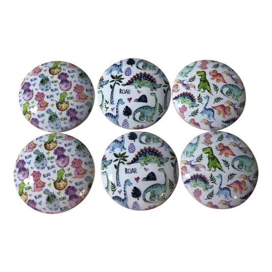 Set of 6 Colorful Dinosaurs Nursery Wood Cabinet Knobs