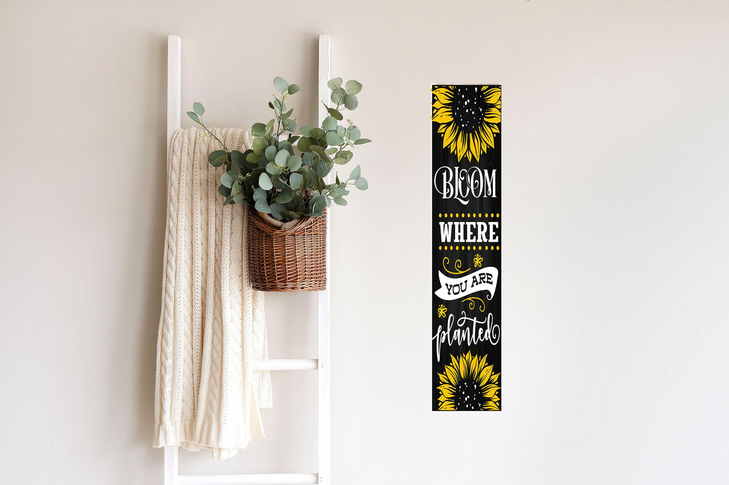 24 Inch (2 Foot Tall) Bloom Where You are Planted Vertical Wood Print Sign