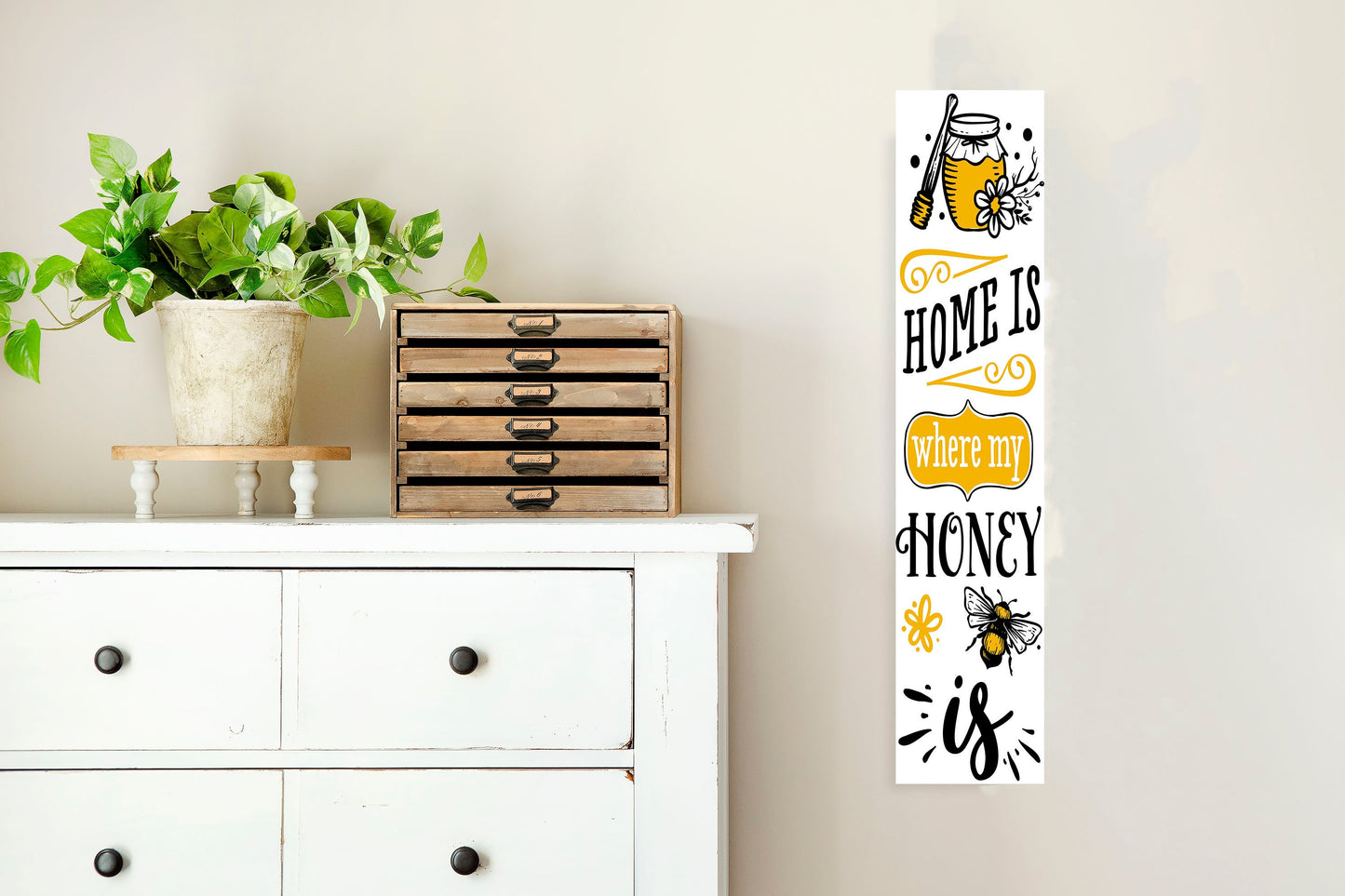 24 Inch (2 Foot Tall) Home is Where the Honey Is Vertical Wood Print Sign