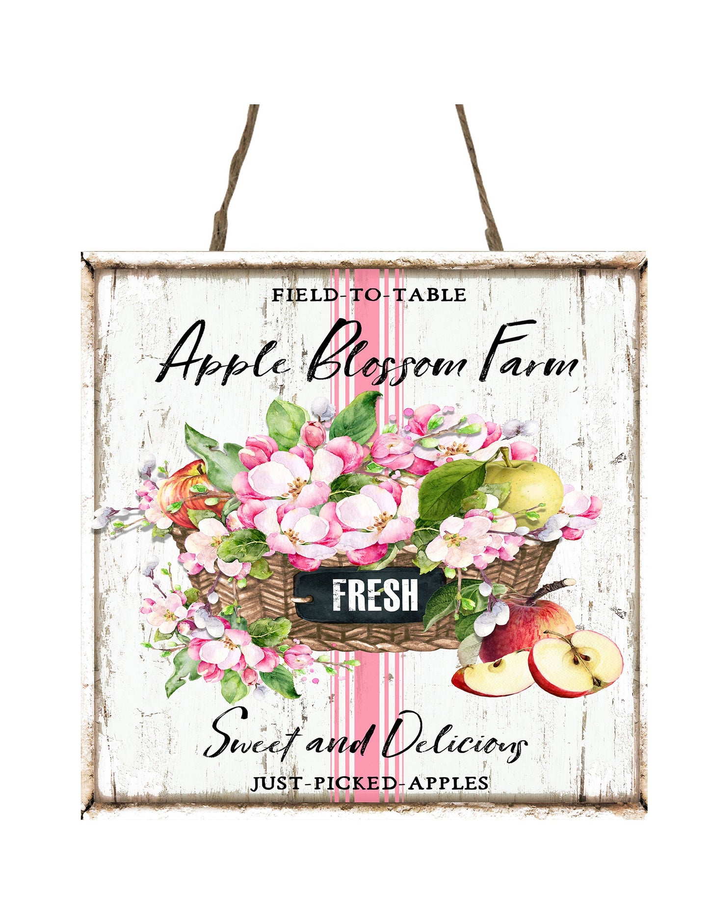 Apple Blossom Farm Printed Handmade Wood  Mini Sign