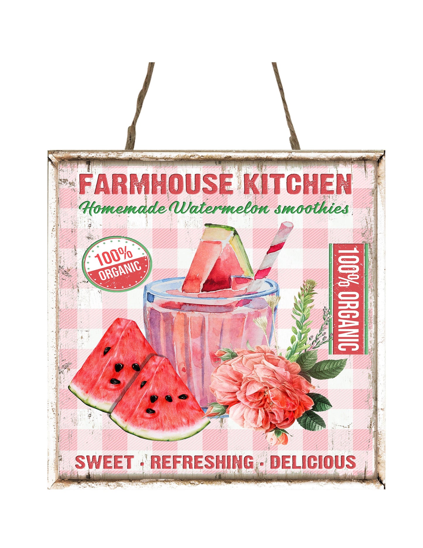 Farmhouse Kitchen Watermelon Smoothies Printed Handmade Wood  Mini Sign