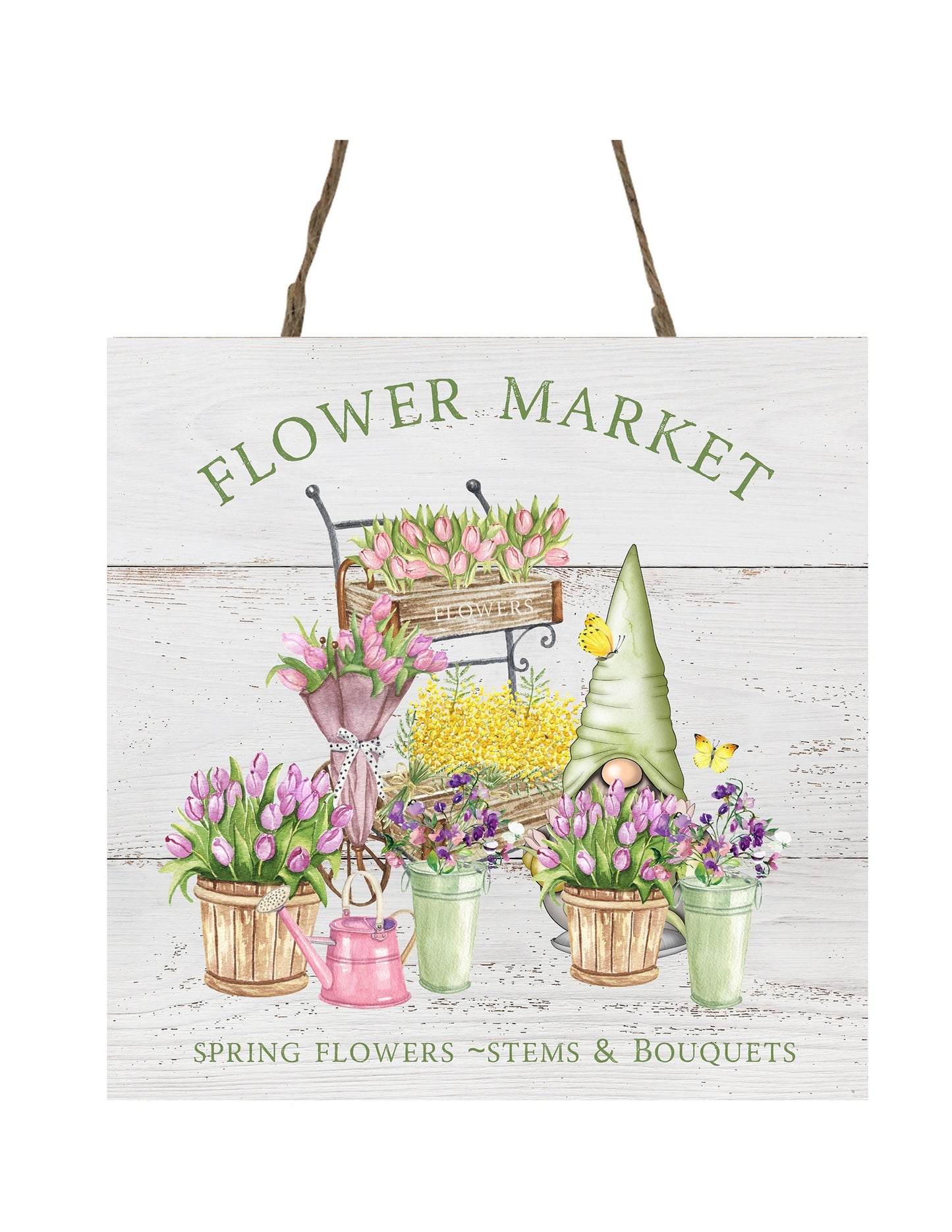 Flower Market Spring Flowers Printed Handmade Wood  Mini Sign