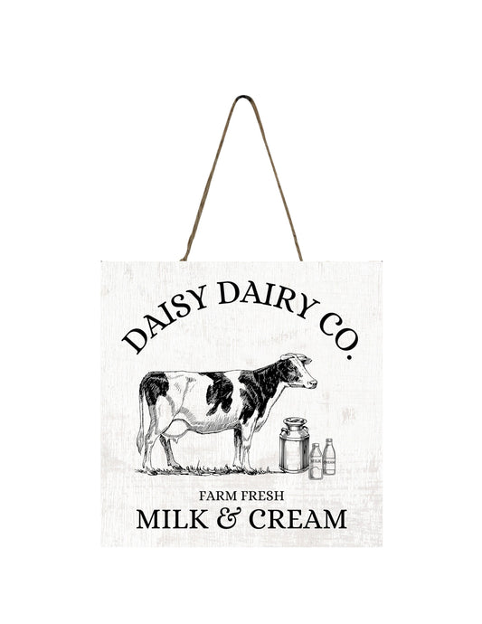 Daisy Dairy Co impreso hecho a mano madera mini signo