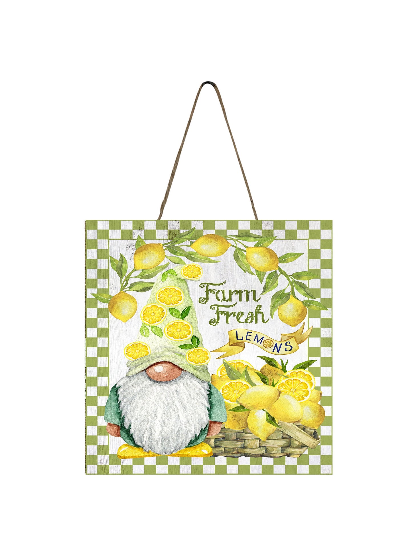 Farm Fresh Lemon Gnome Printed Handmade Wood  Mini Sign