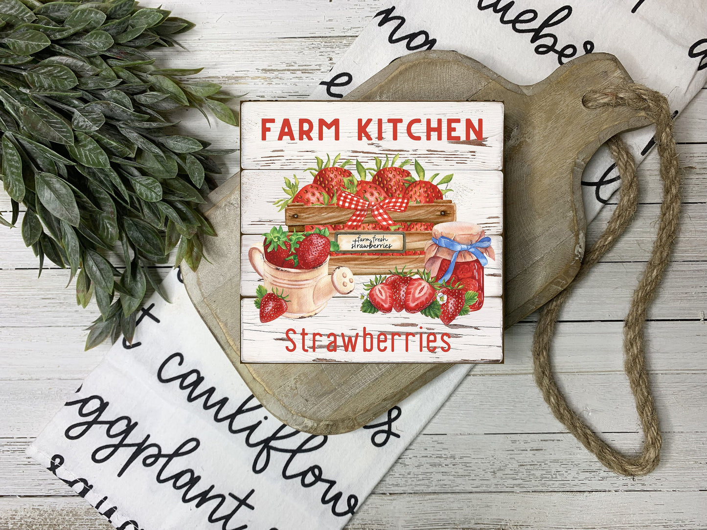 Farm Kitchen Strawberries Printed Handmade Wood  Mini Sign