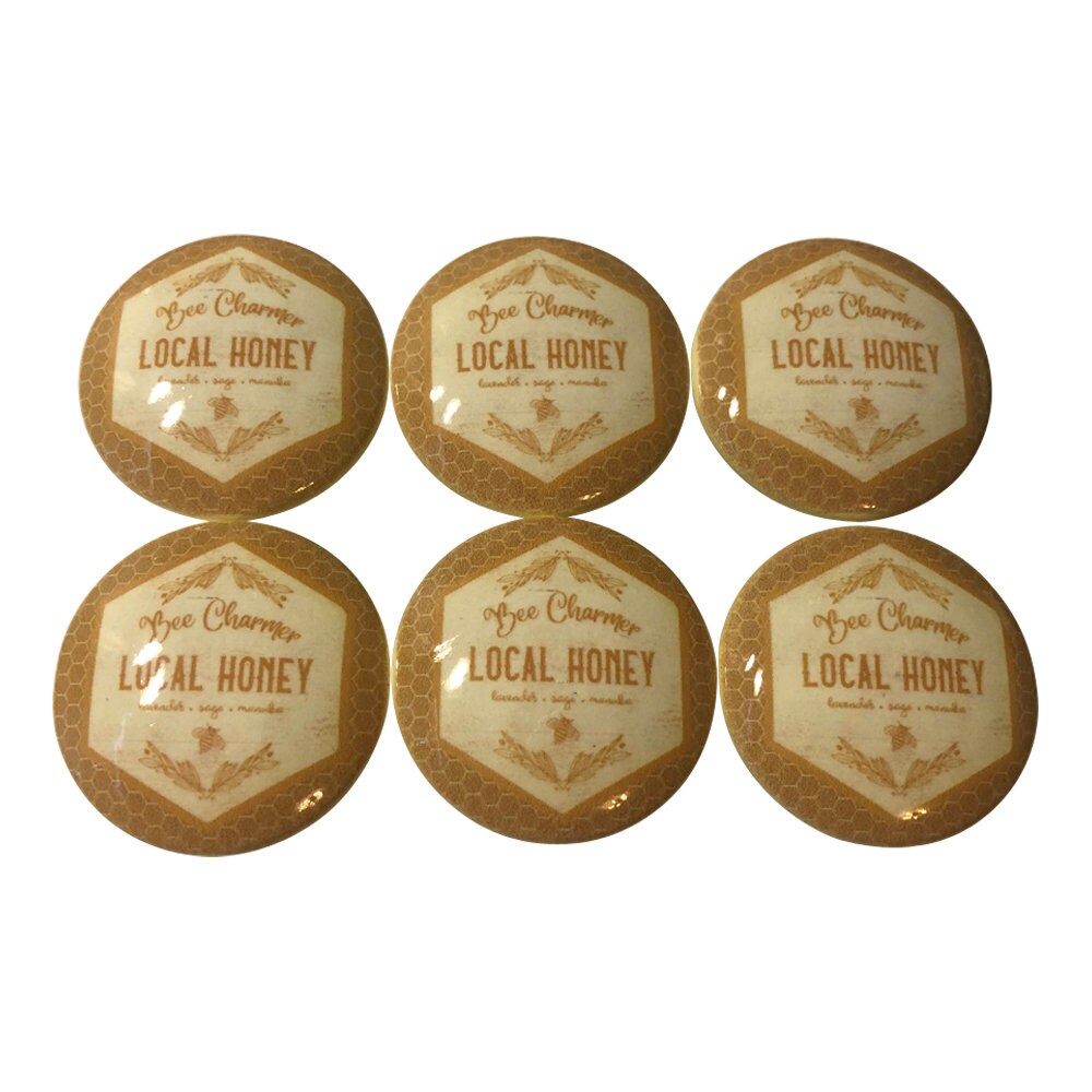 Set of 6 Bee Charmer Print Wood Cabinet Knobs