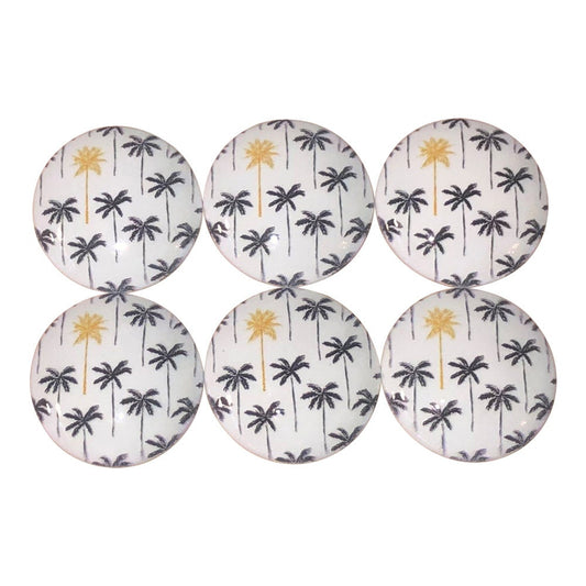 Set of 6 Black Gold Palm Trees Print Wood Cabinet Knobs