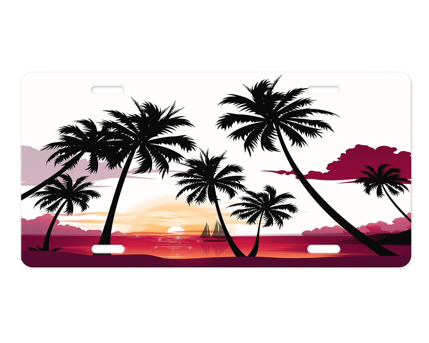 Red Sunset Beach Aluminum Front License Plate