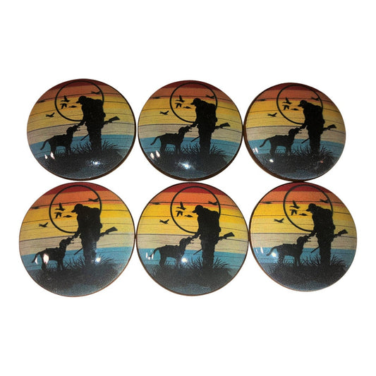 Set of 6 Hunter and His Dog  Print Wood Cabinet Knobs