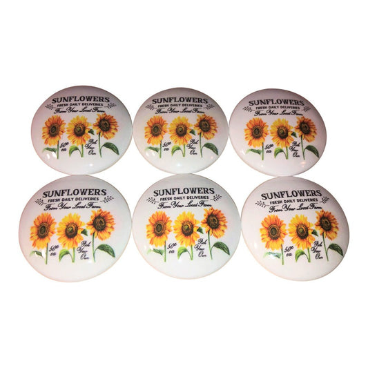 Set of 6 Sunflowers Fresh Daily Print Wood Cabinet Knobs
