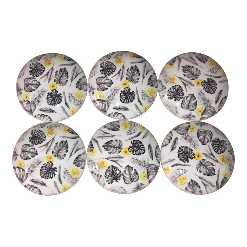 Set of 6 Luna Tropics Print Wood Cabinet Knobs