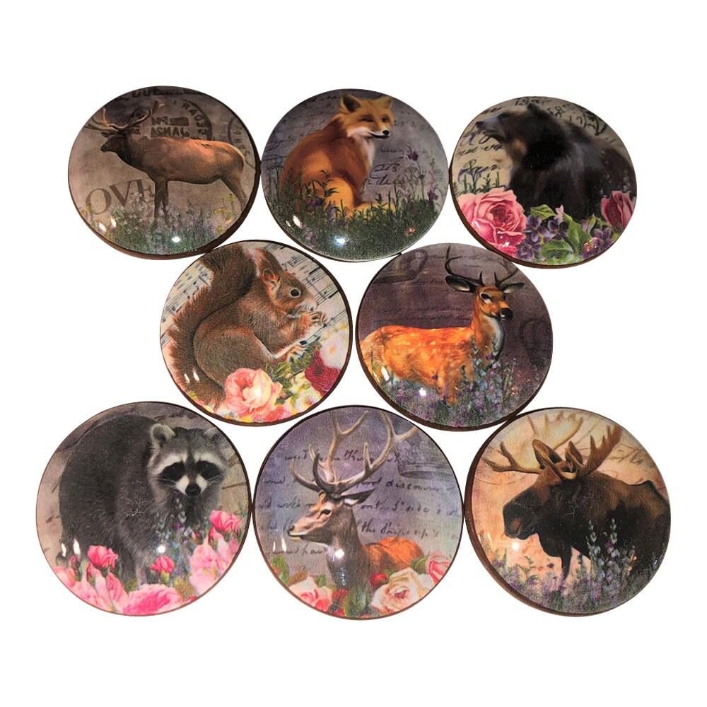 Set of 8 Forest Animals Wood Cabinet Knobs