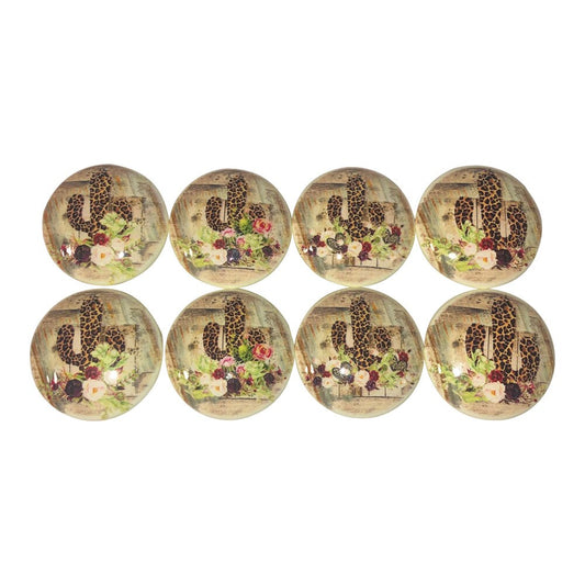 Set of 8 Leopard Print Cactus Wood Cabinet Knobs