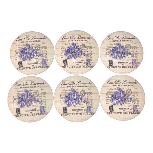 Set of 6 French Lavender Print Wood Cabinet Knobs