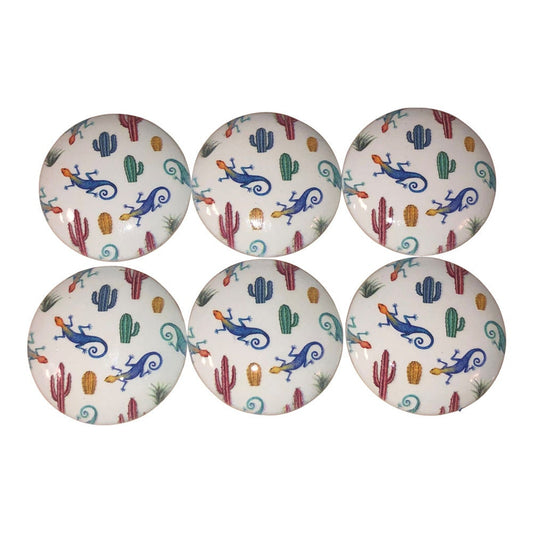 Set of 6 Gecko and Cactus Print Wood Cabinet Knobs