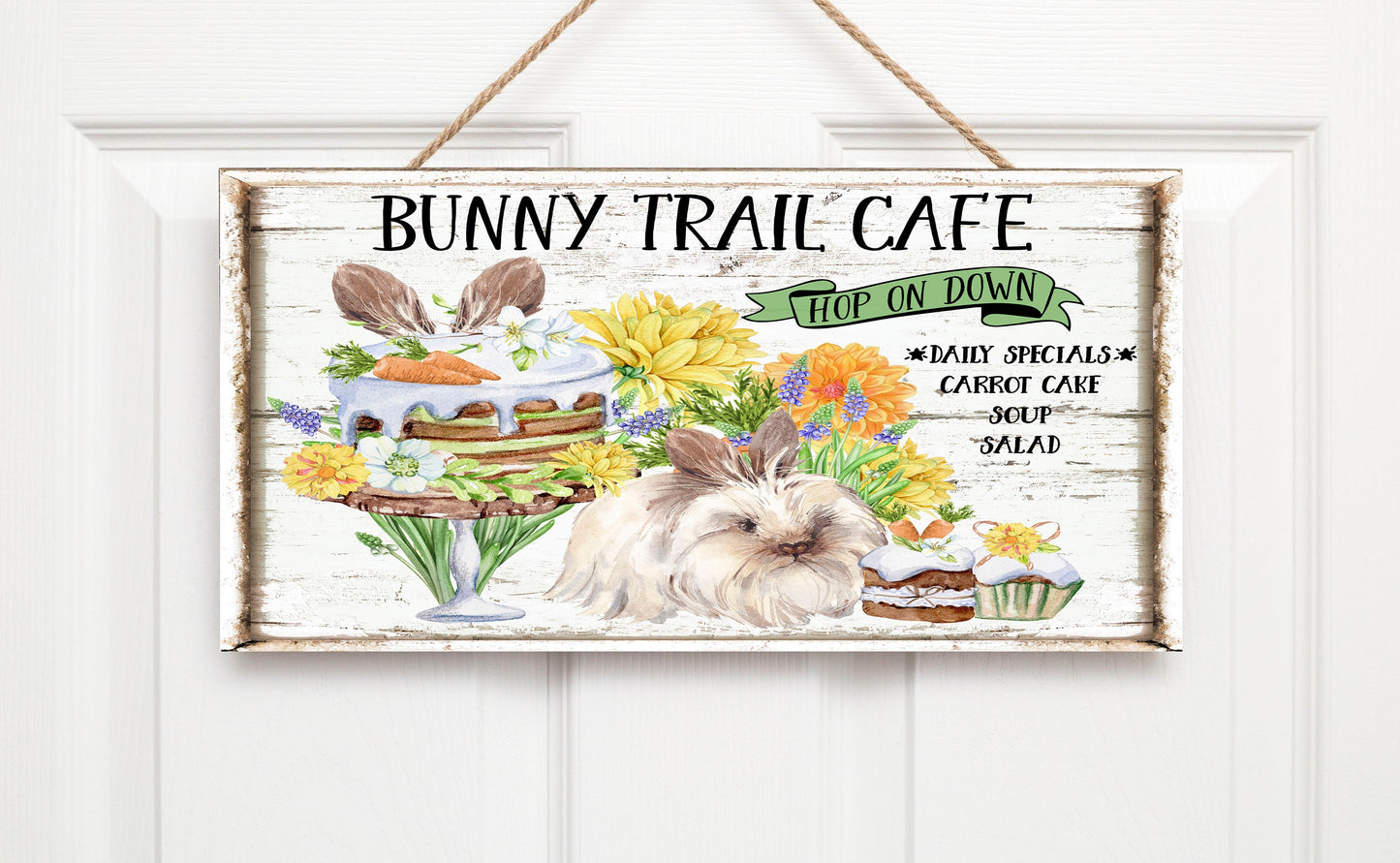 The Bunny Trial Cafe Printed Handmade Wood Sign