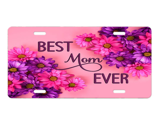 Best Mom Ever placa frontal de aluminio floral rosa y morado