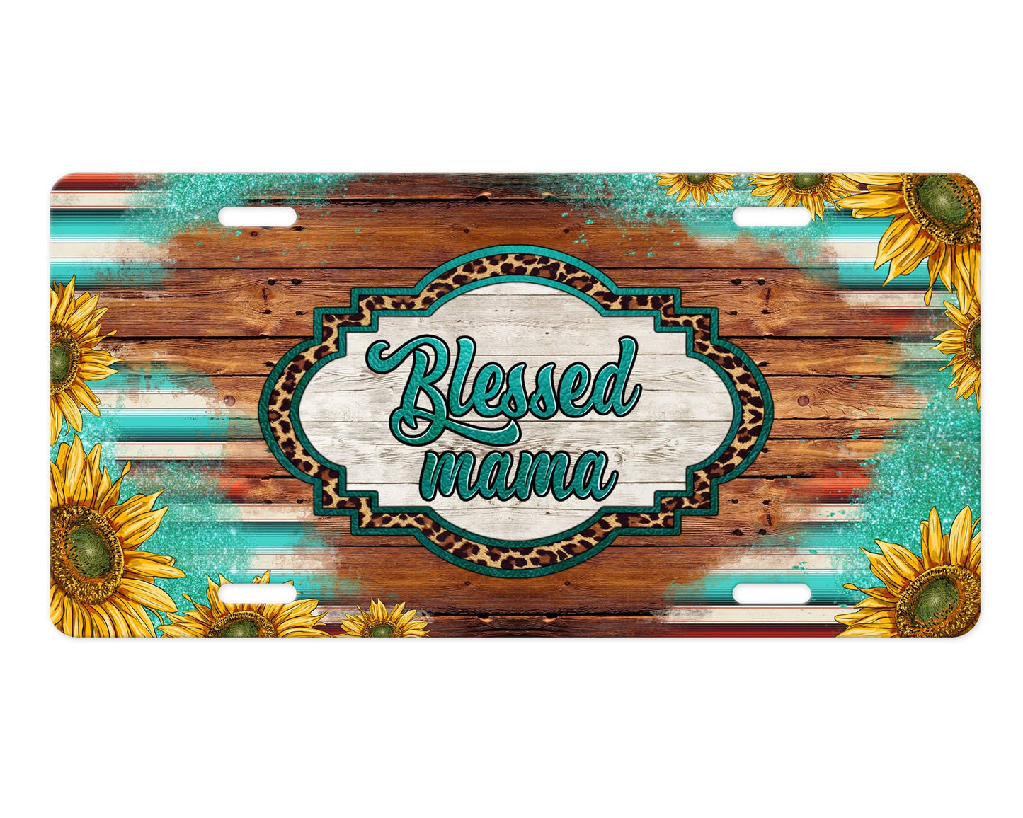 Sunflower Blessed Mama Aluminum Front License Plate