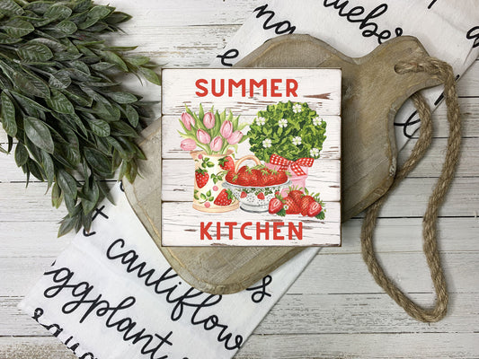 Summer Kitchen Strawberries Printed Handmade Wood  Mini Sign