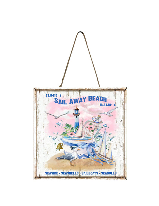 Sail Away Beach Coastal Printed Handmade Wood  Mini Sign
