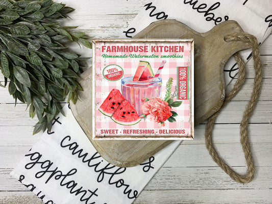Farmhouse Kitchen Watermelon Smoothies Printed Handmade Wood  Mini Sign