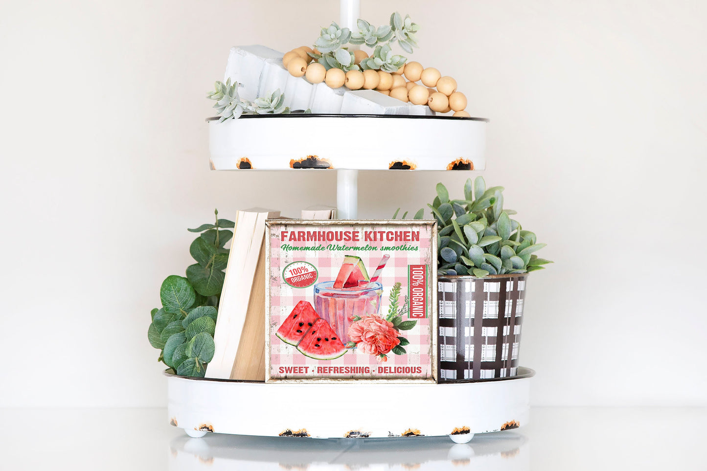 Farmhouse Kitchen Watermelon Smoothies Printed Handmade Wood  Mini Sign