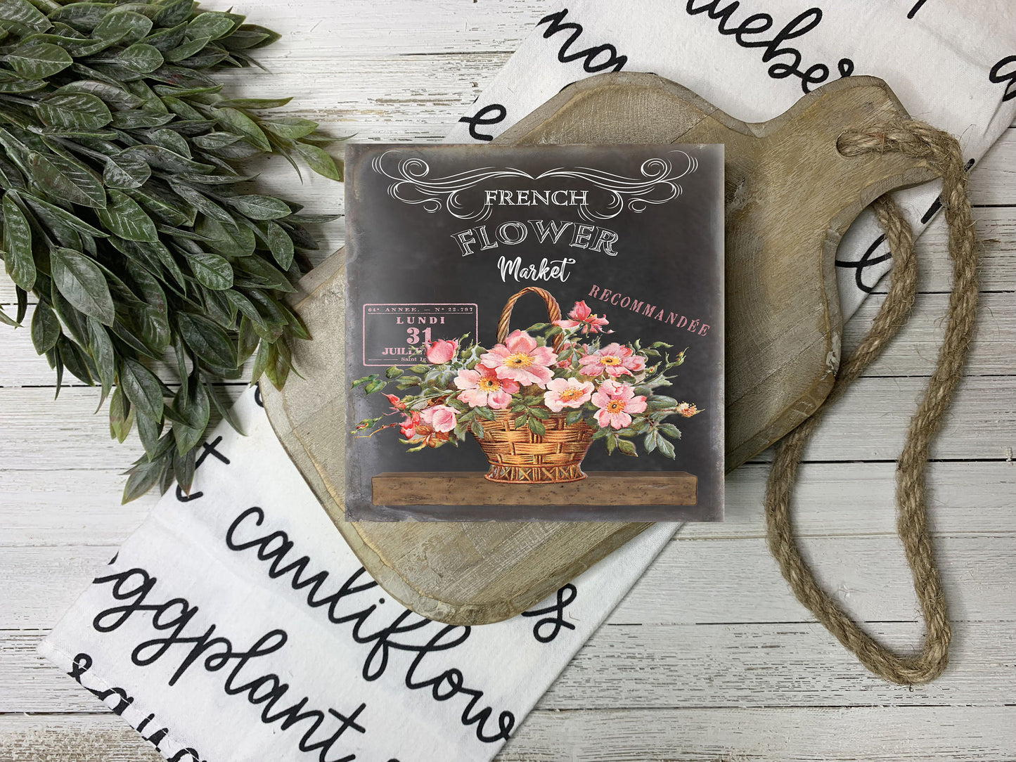 French Flower Market Printed Handmade Wood  Mini Sign