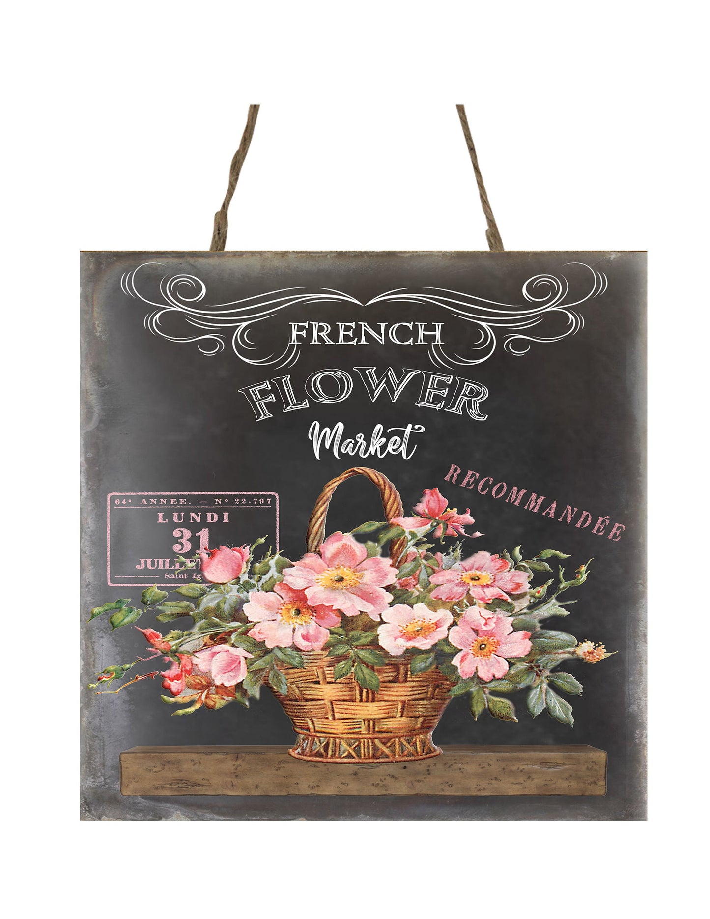 French Flower Market Printed Handmade Wood  Mini Sign