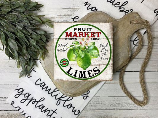 Fruit Market Limes Farmhouse Kitchen Printed Handmade Wood  Mini Sign