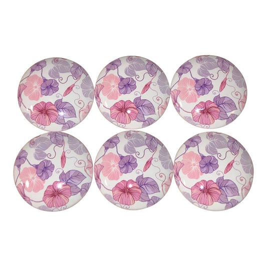 Set of 6 Amanda Pink and Purple Floral Print Wood Cabinet Knobs