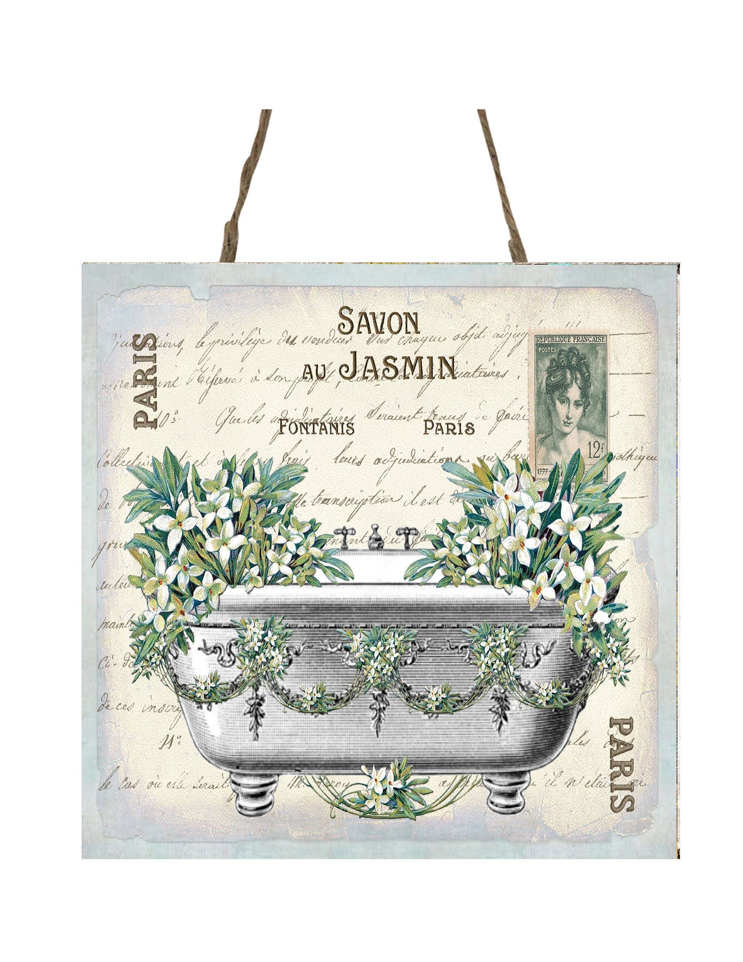 Jasmine Bath Printed Handmade Wood  Mini Sign