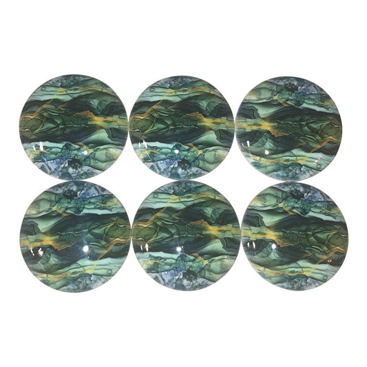 Set of 6 Green Waves Print Cabinet Knobs