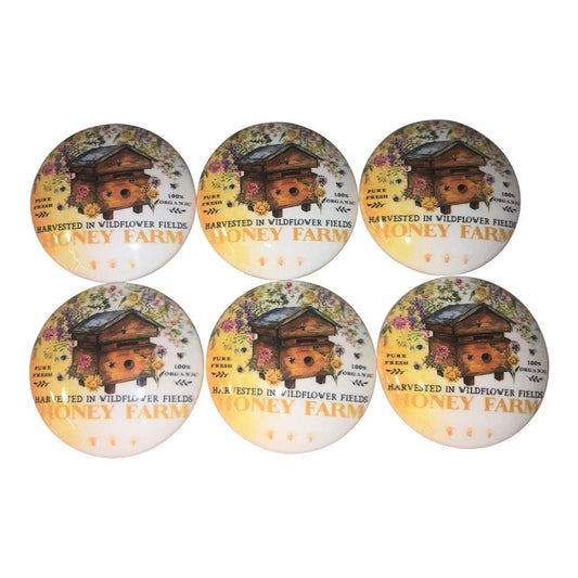 Set of 6 Wildflower Honey Farm Print Cabinet Knobs