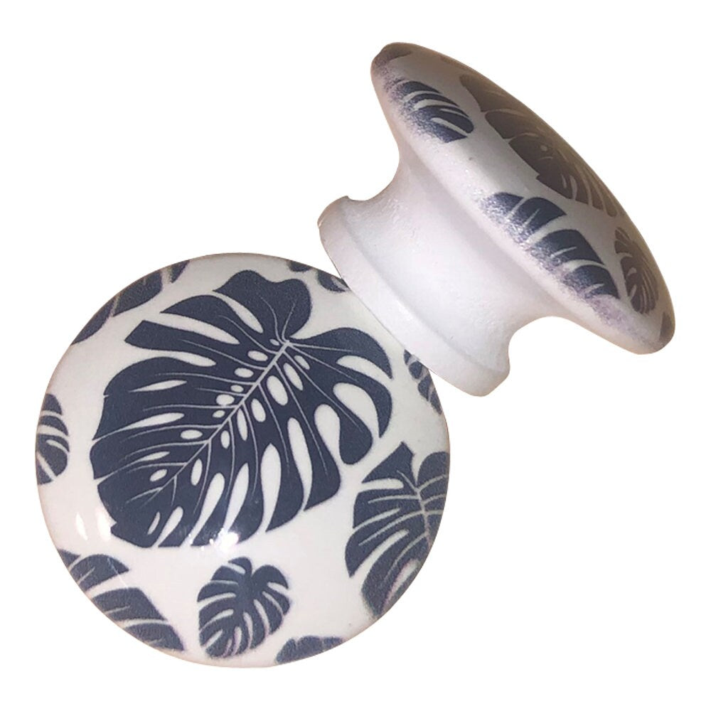 Cabinet Knobs, Drawer Knobs and Pulls, Set of 6 Navy Blue Monstera Leaves Wood Cabinet Knobs, Kitchen Cabinet Knobs,