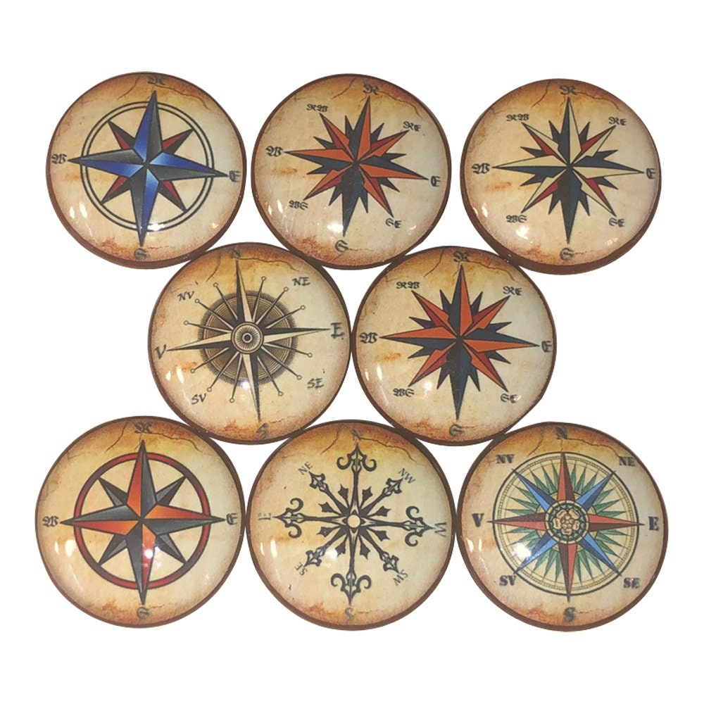 Set of 8 Star Compass Rose Drawer Cabinet Knobs
