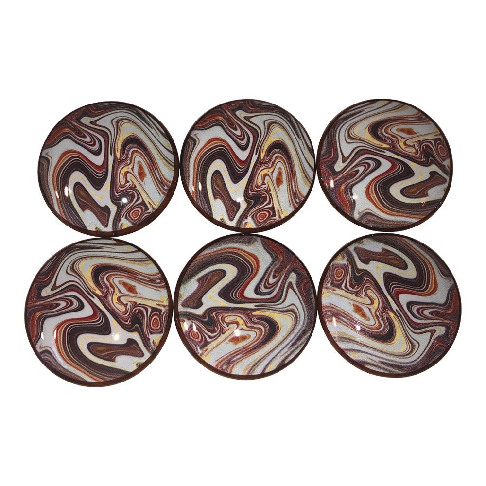 Set of 6 Latte Swirl Print Wood Cabinet Knobs