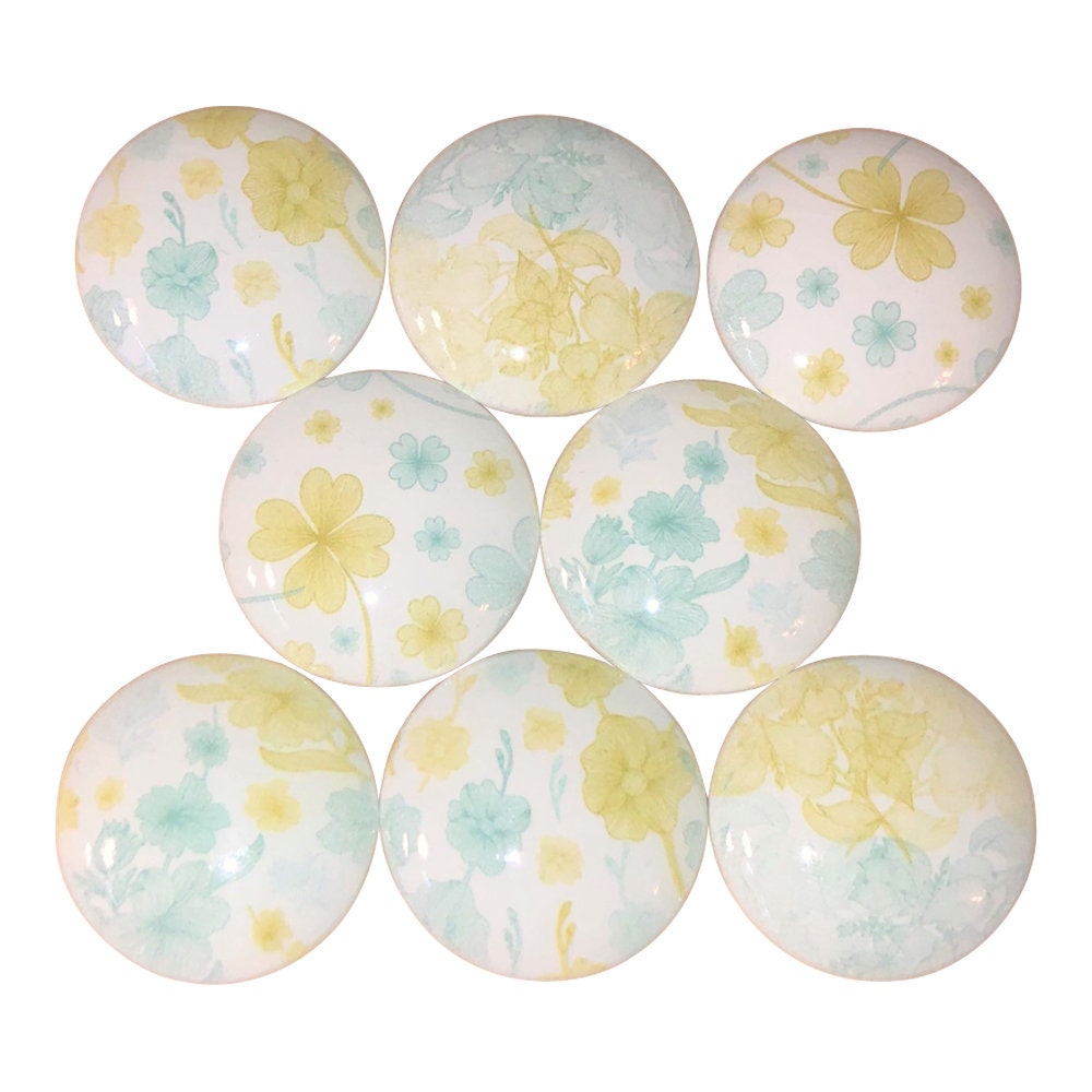 Set of 8 Floral Dreams Print Wood Cabinet Knobs