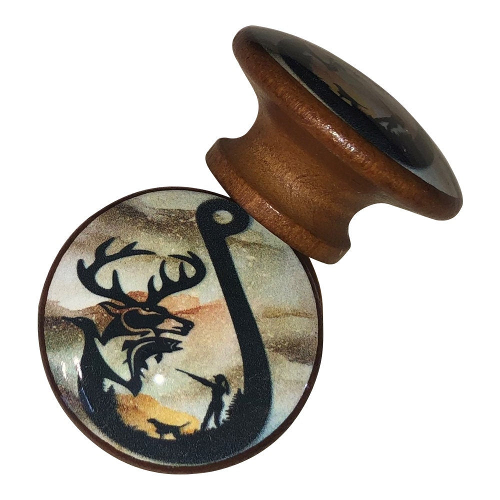 Set of 6 Girls Hunt Too Print Wood Cabinet Knobs