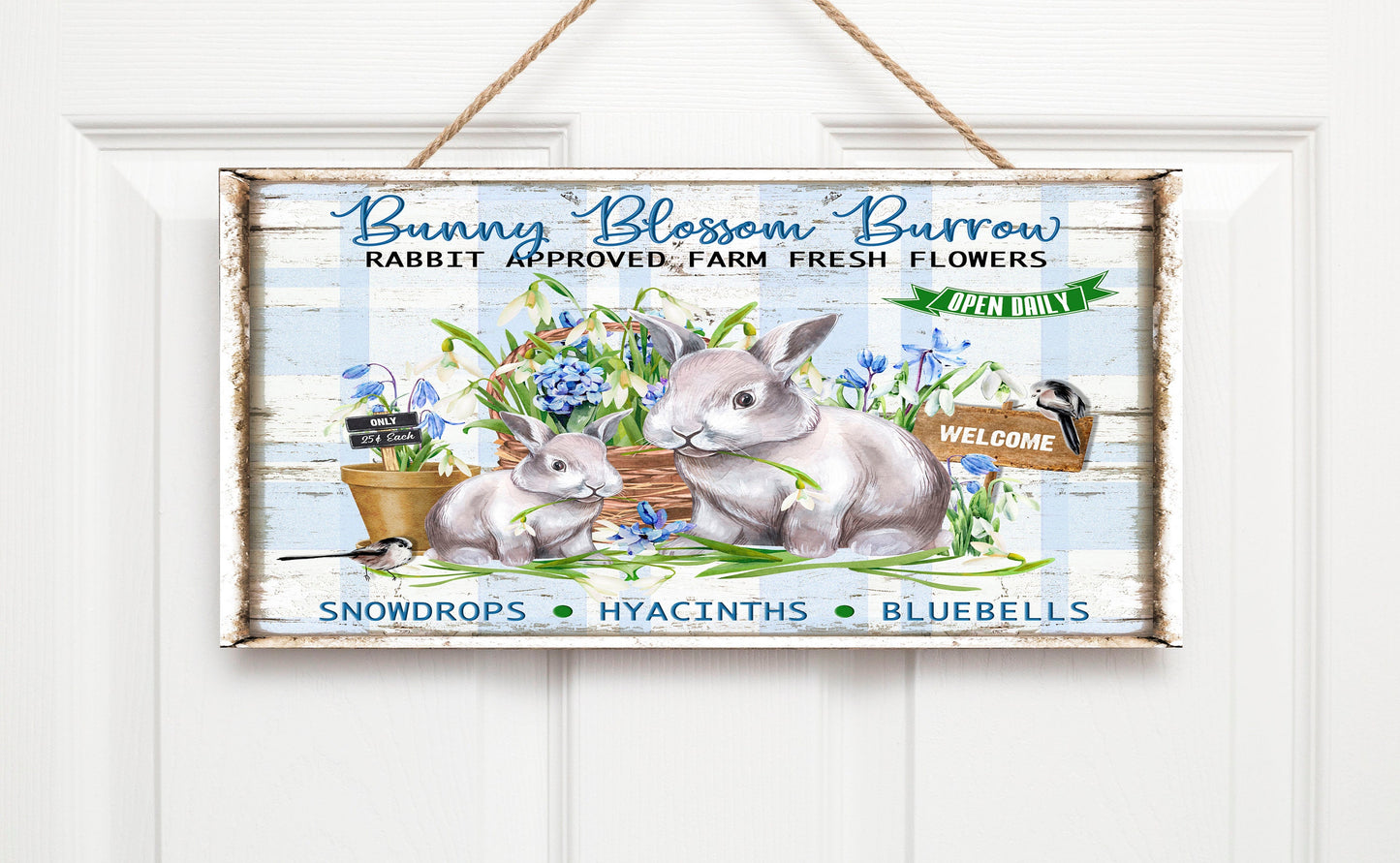 The Bunny Blossom Burrow Printed Handmade Wood Sign