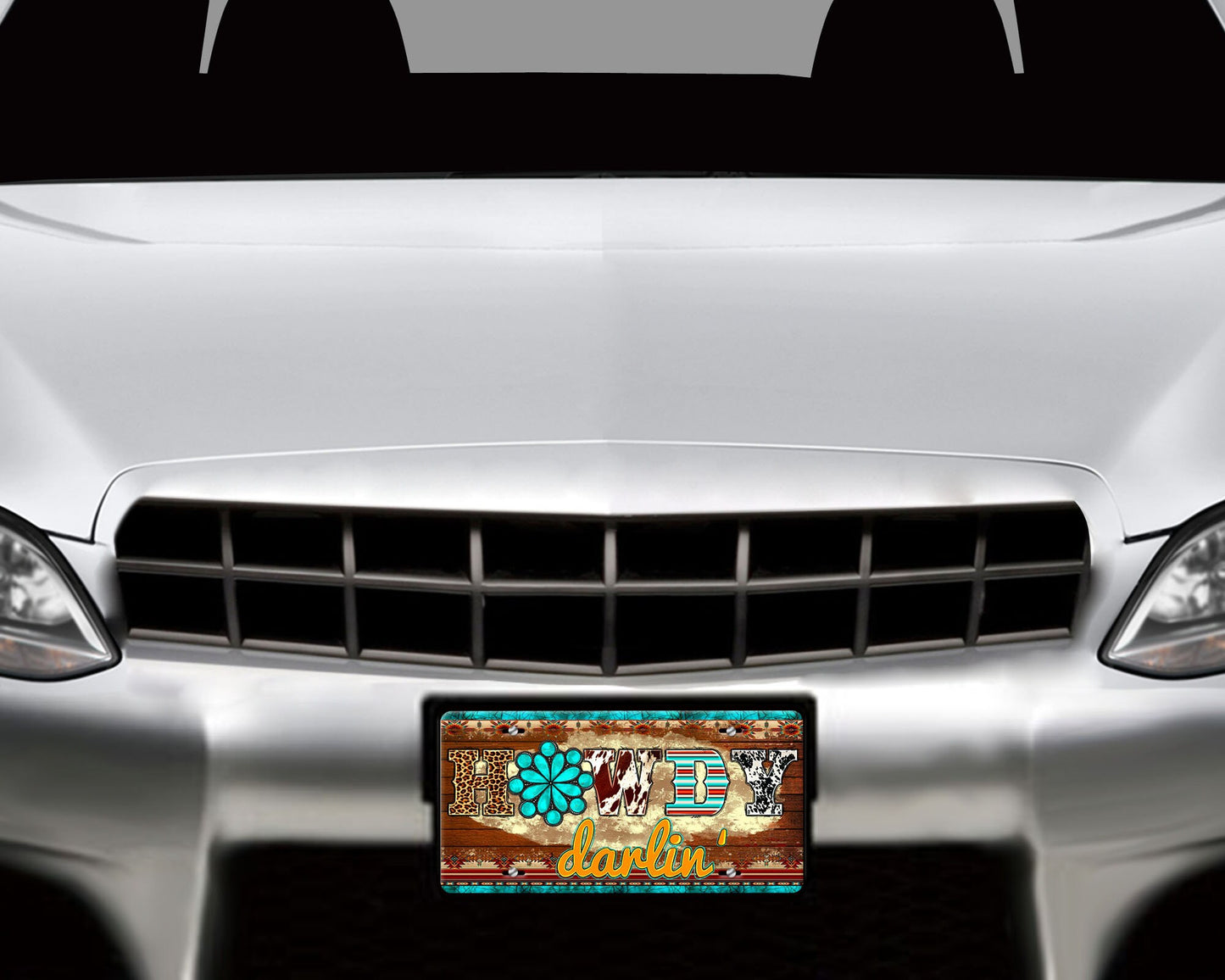 Western Howdy Darlin Print Aluminum Front License Plate