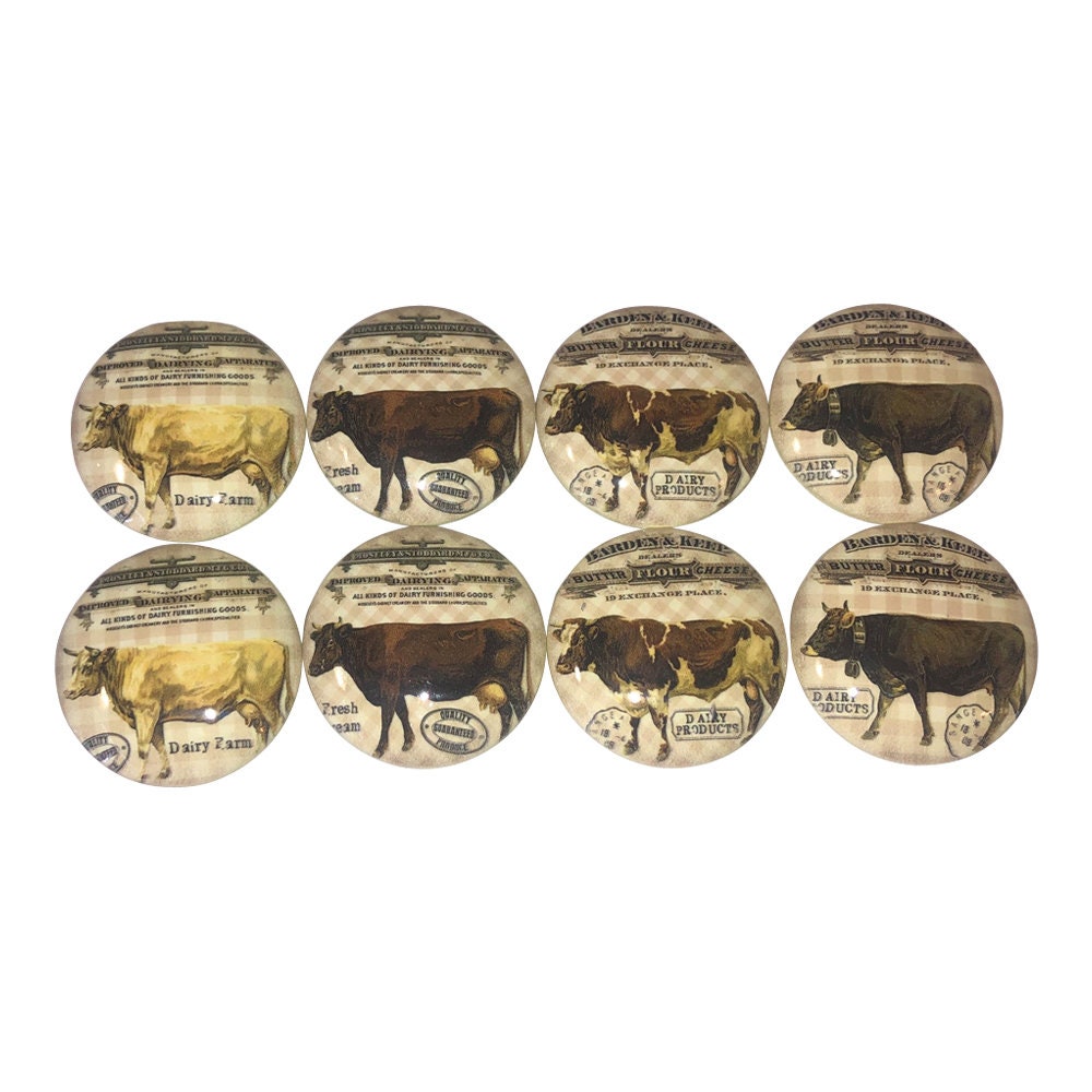 Set of 8 Cows on Plaid Wood Cabinet Knobs