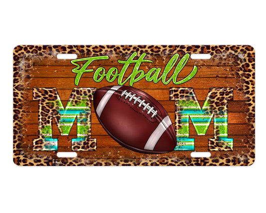 Leopard Print Football Mom Aluminum Front License Plate