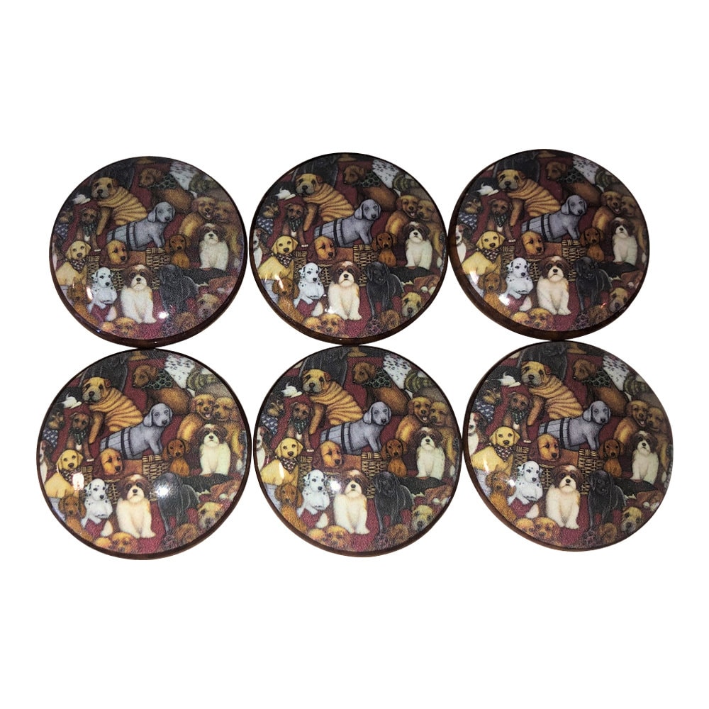 Set of 6 Dog Party  Wood Cabinet Knobs