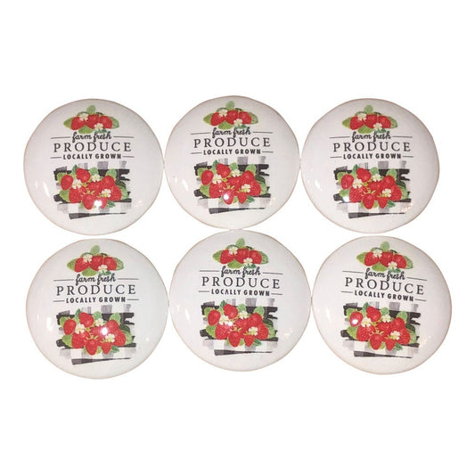 Set of 6 Farm Fresh Strawberries Farmhouse Wood Cabinet Knobs