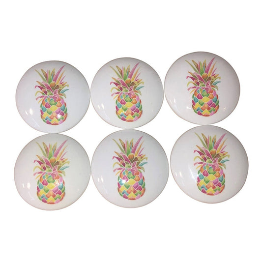 Set of 6 Rainbow Pineapple Print Cabinet Knobs